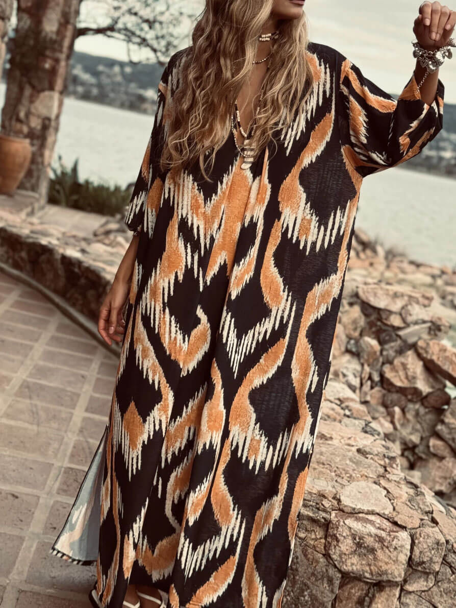 Contrast Color Vintage Dress