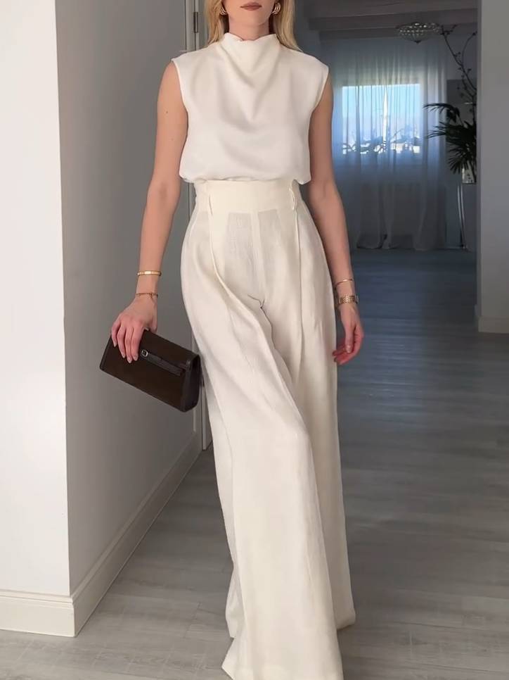 Elegant Minimalist Mid-collar Sleeveless Shirt