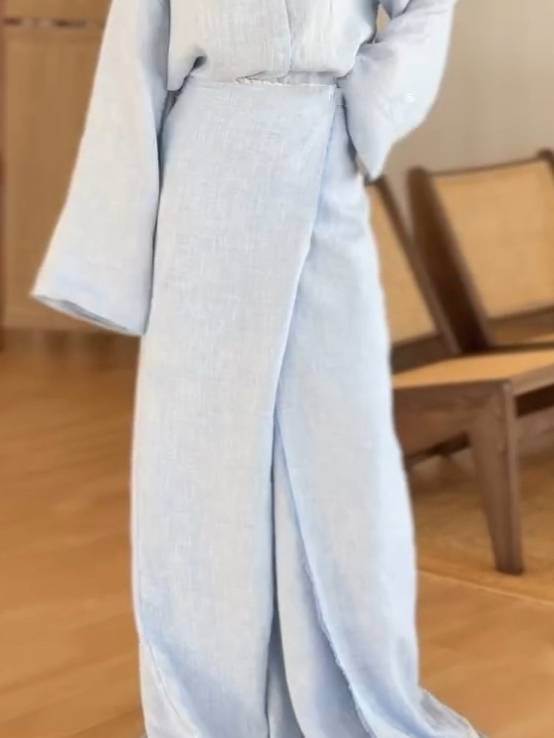 Stand Collar Shirt And Lace-up Skirt Suit