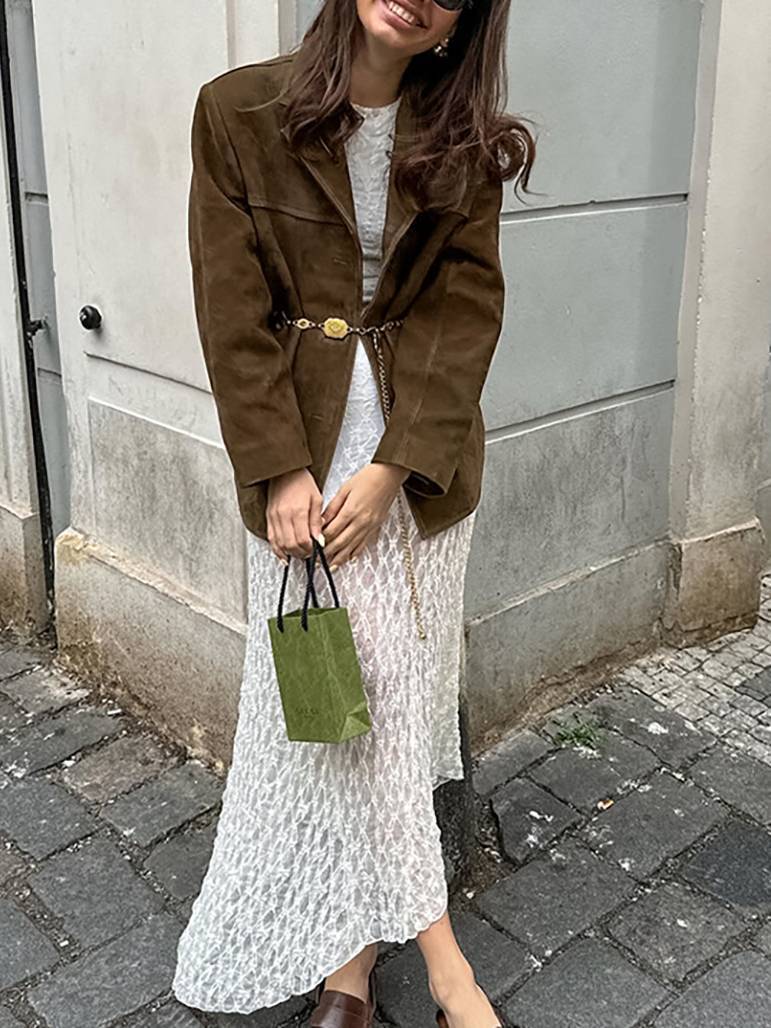 Vintage Suede Loose Blazer Jacket