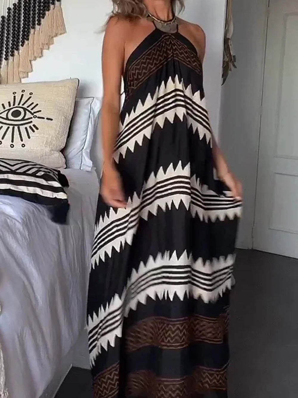 Halter Neck Print Swing Resort Dress