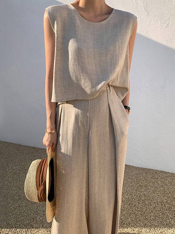 Loose Sleeveless Top Wide-leg Pants Two-piece Set