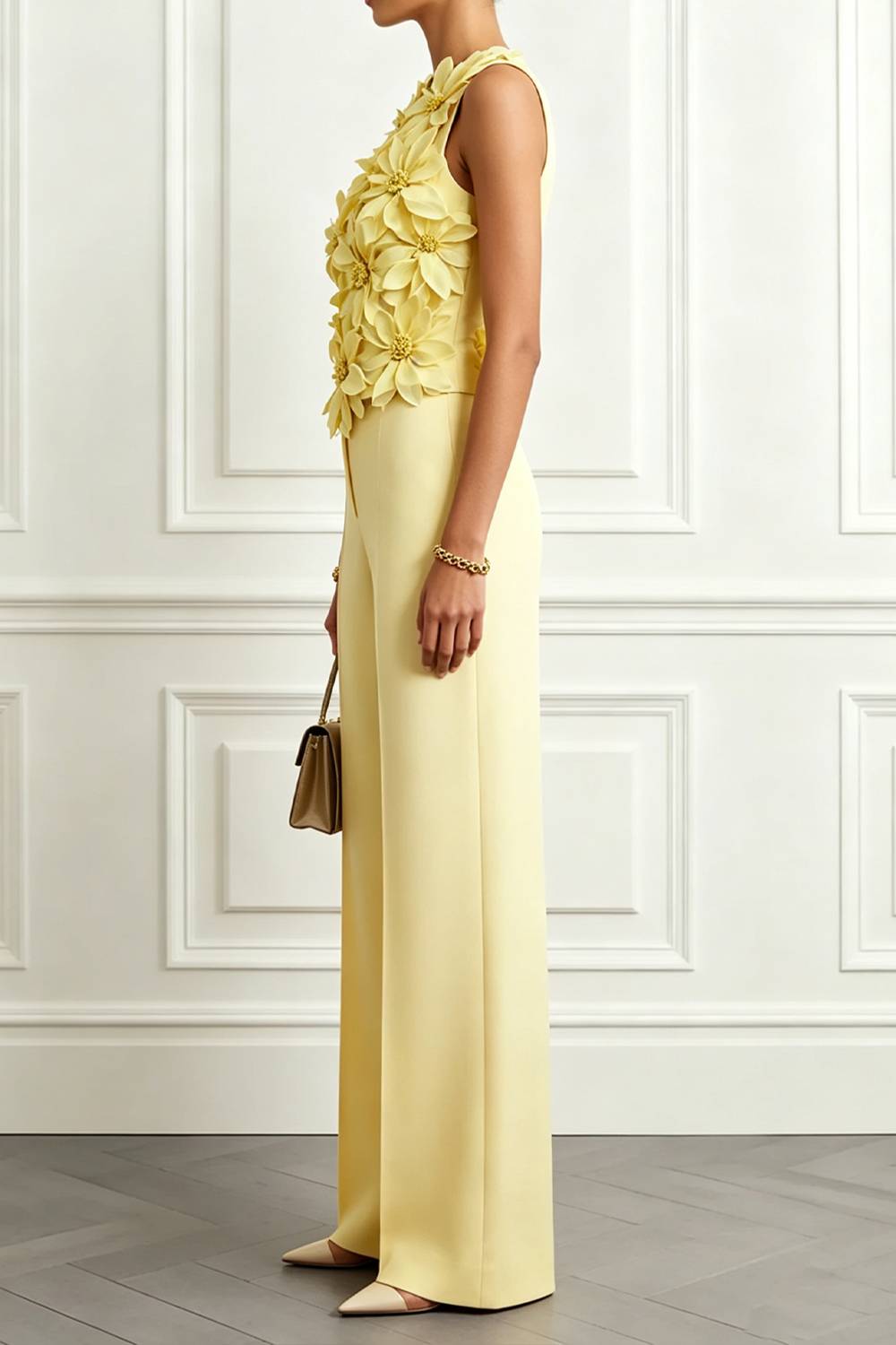 Flower Embellished Wide Leg Jumpsuit