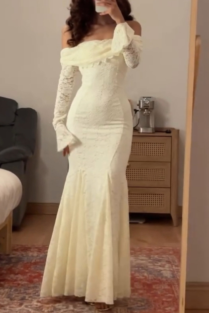 Lace Lapel Fishtail Maxi Dress