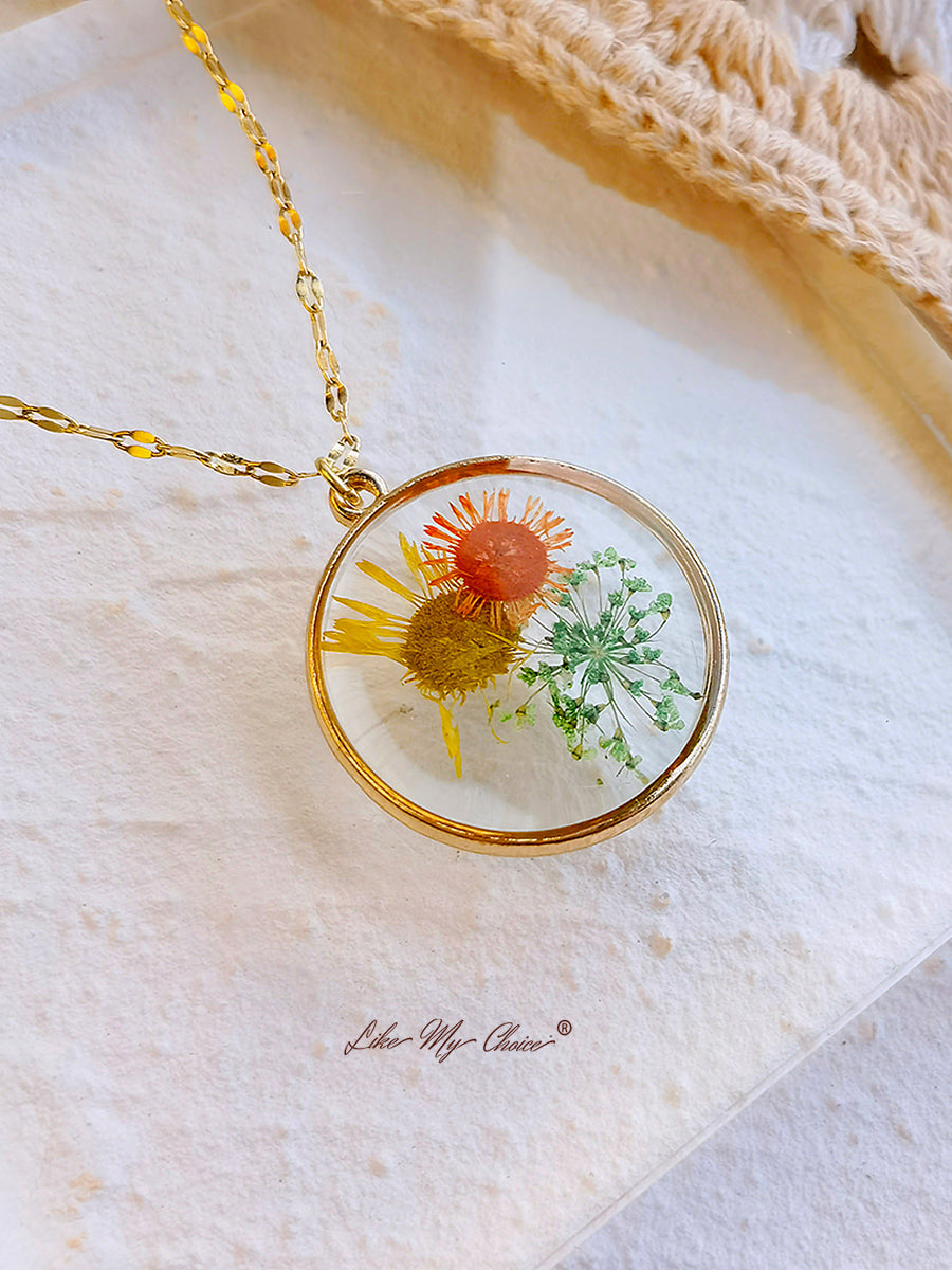 Pressed Flower Necklace - Resin Sunflower Daisy-Likemychoice