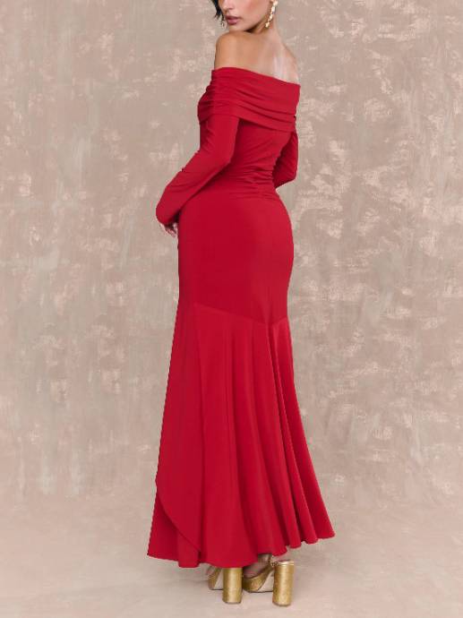 Off-shoulder Irregular Hem Maxi Dress