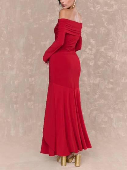 Off-shoulder Irregular Hem Maxi Dress