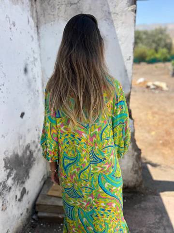 Printed V-neck Pullover Long-sleeved Loose Dress