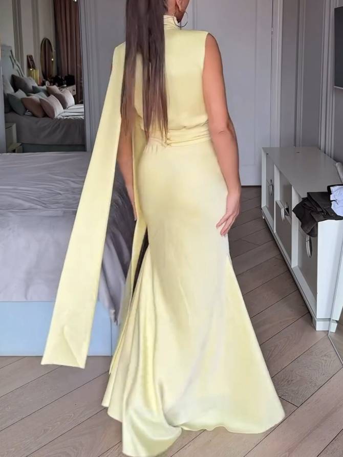 High Waist Fishtail Scarf Maxi Dress