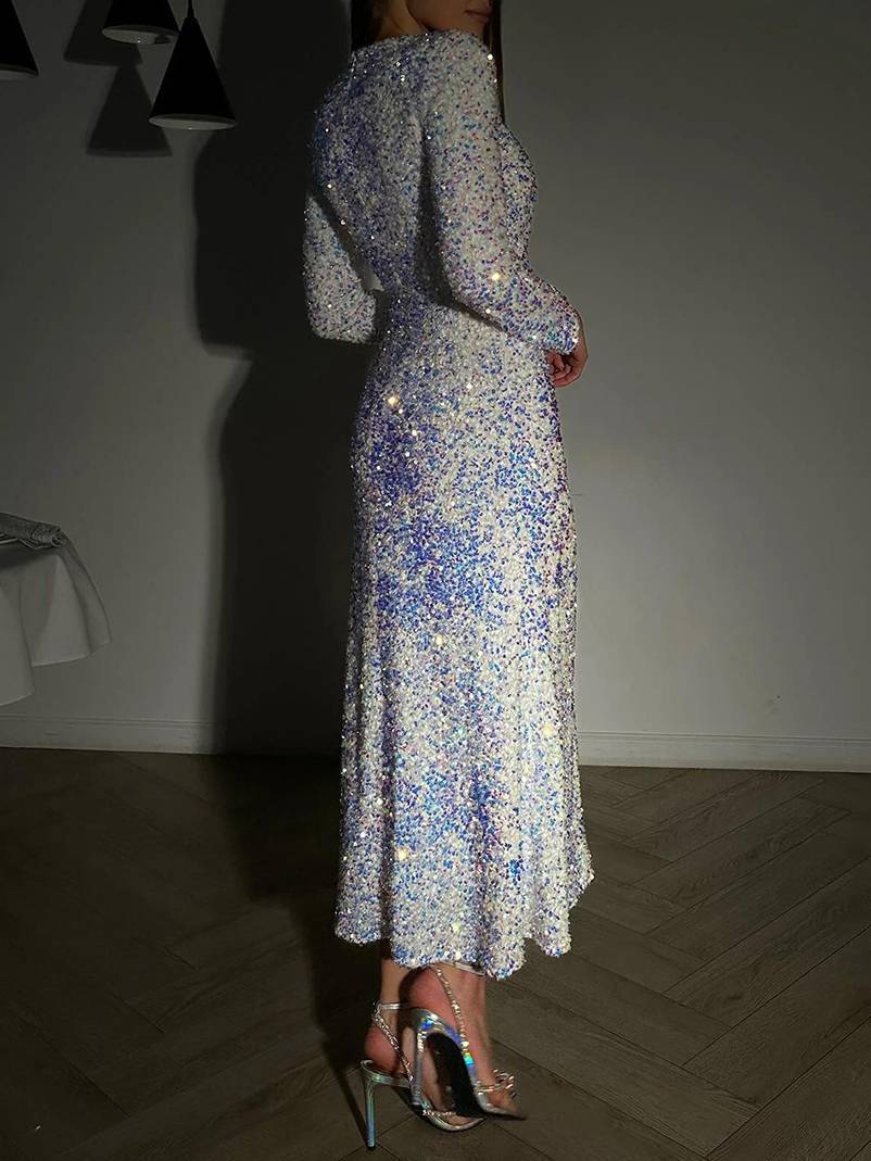 Velvet Sequin Fitted Fishtail Dress