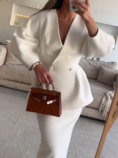 Puff Sleeve Dress Suit