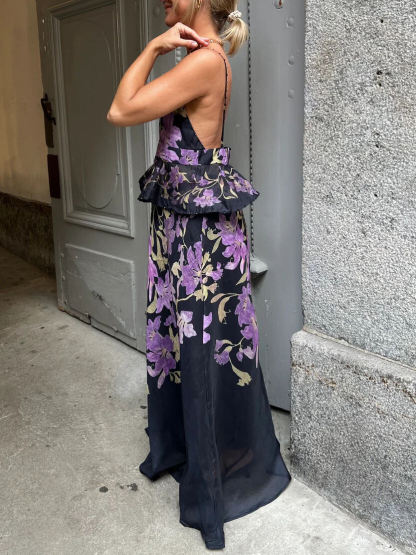 Elegant Printed Pleated Waist Dress