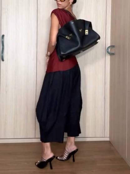 Off-shoulder Irregular Hem Shirt And Wide-leg Pants Suit - Pants