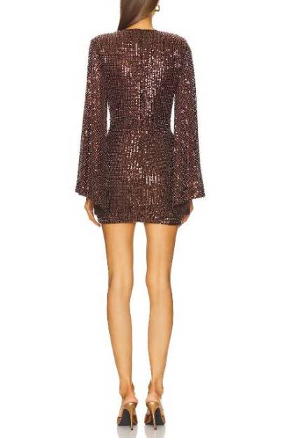Sequined Horn Sleeve Mini Dress
