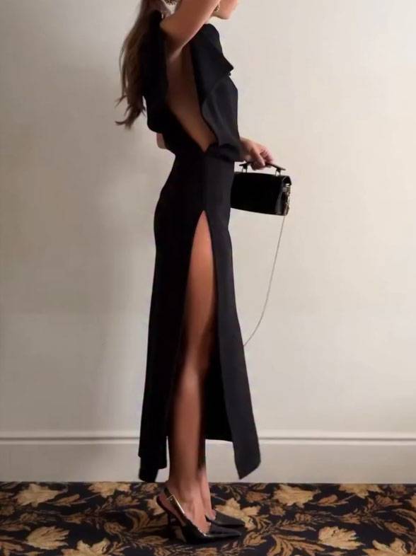 Hollow-out Side Slit Maxi Dress