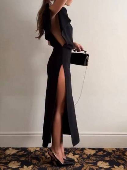 Hollow-out Side Slit Maxi Dress