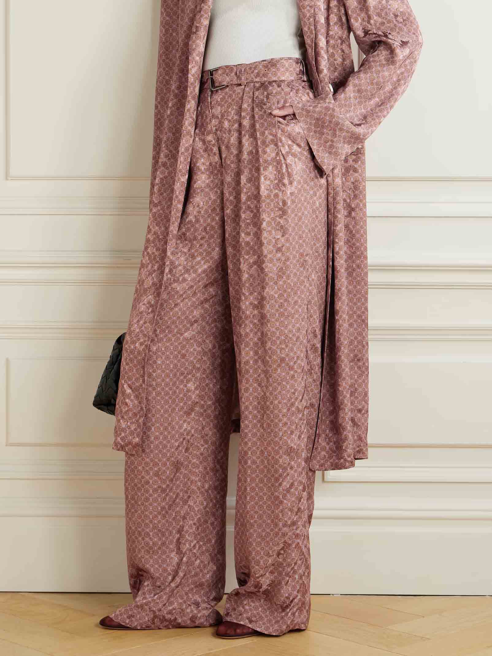 Retro Exquisite Geometric Print High Waist Tie Wide Leg Pants