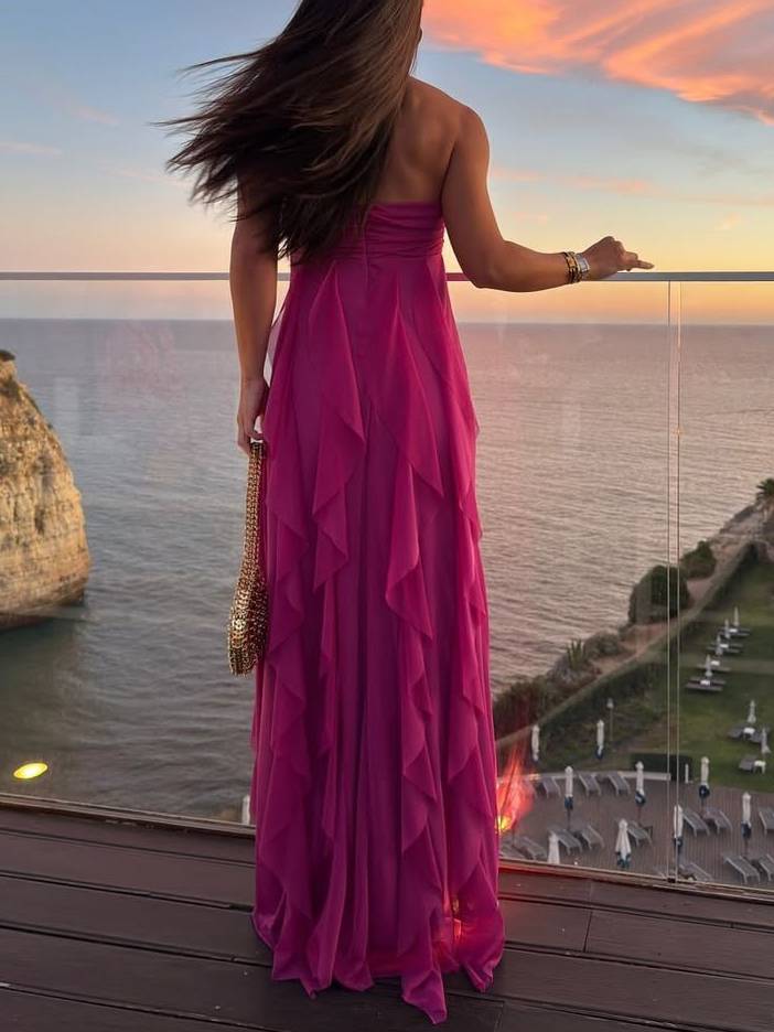 Tube Top Ruffled Design Maxi Dress