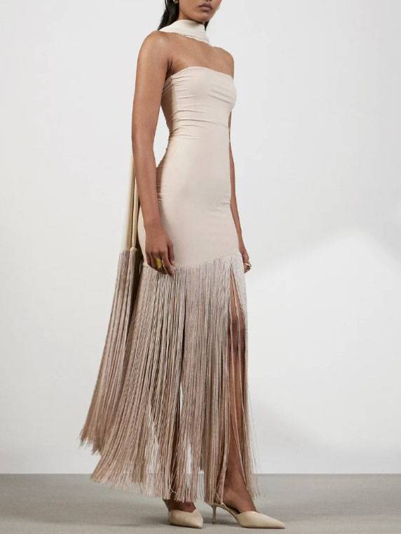 Tube Top Tassel Design Maxi Dress
