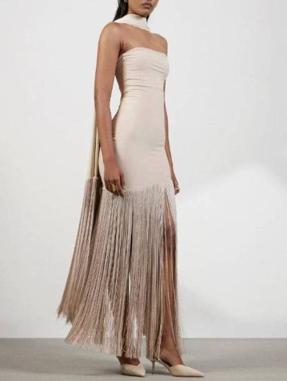 Tube Top Tassel Design Maxi Dress