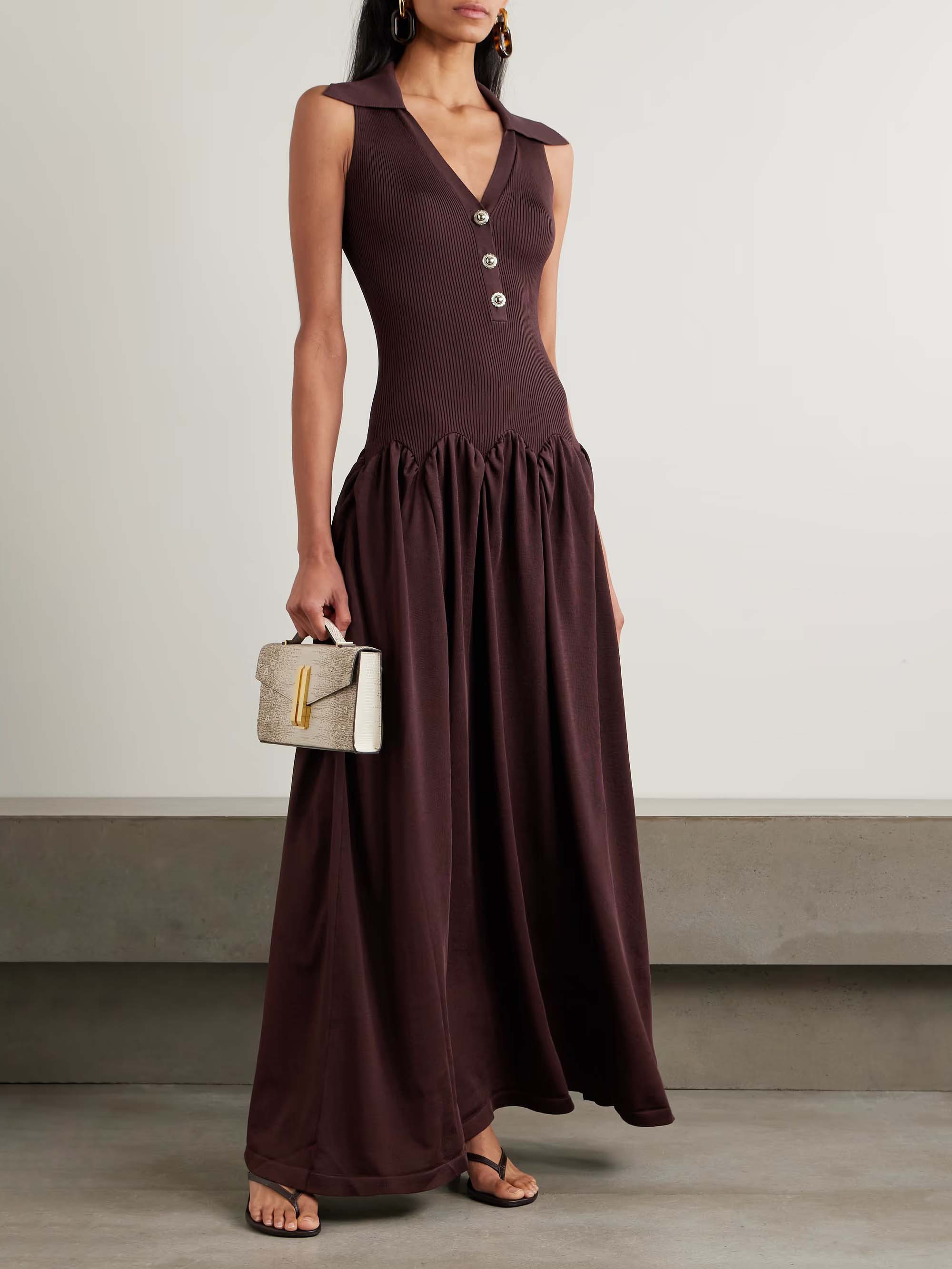 Fashion Knitted Corset Patchwork A-line Pleated Maxi Dress