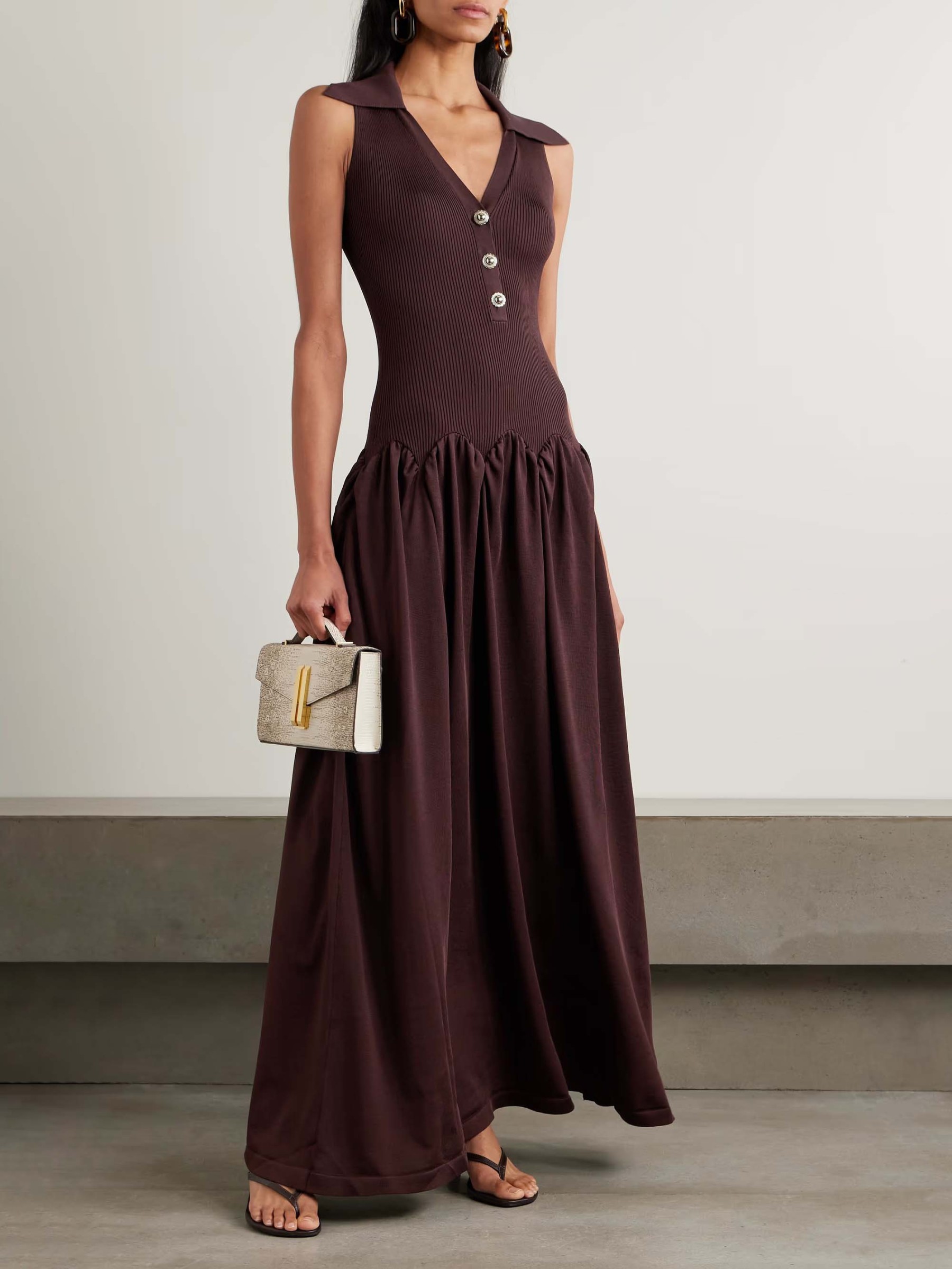 Fashion Knitted Corset Patchwork A-line Pleated Maxi Dress