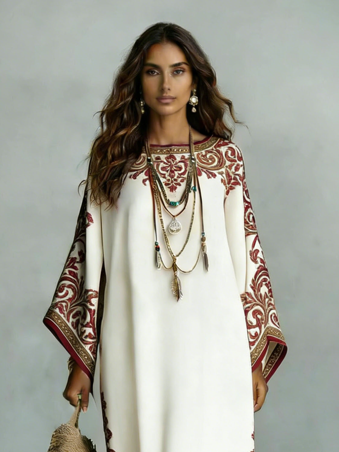 Elegant Bohemian Satin Floral Print Batwing Sleeve Maxi Dress