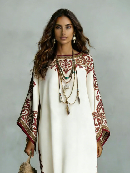 Elegant Bohemian Satin Floral Print Batwing Sleeve Maxi Dress