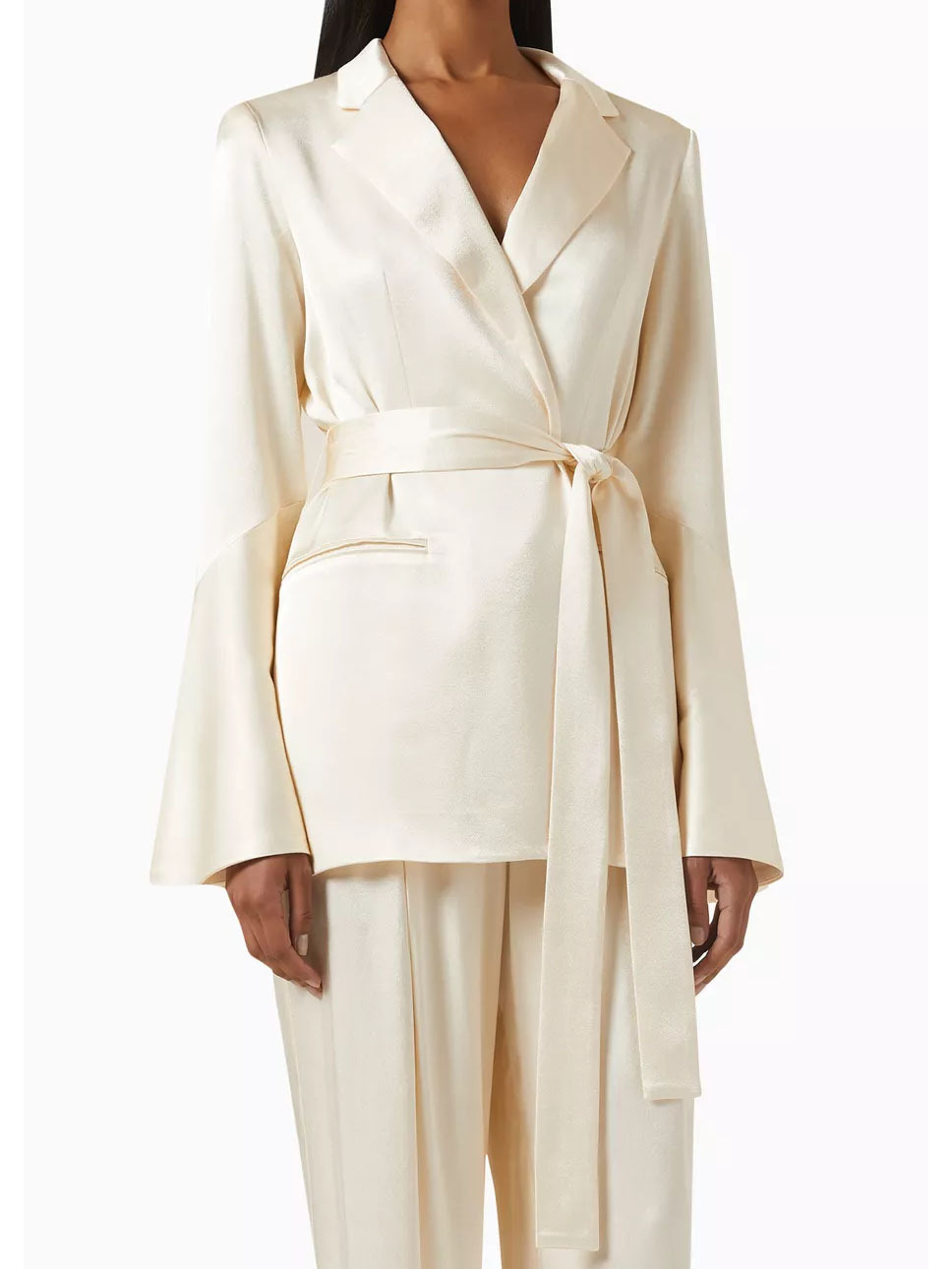 Belted Blazer With Slouchy Drape And Flared Sleeves