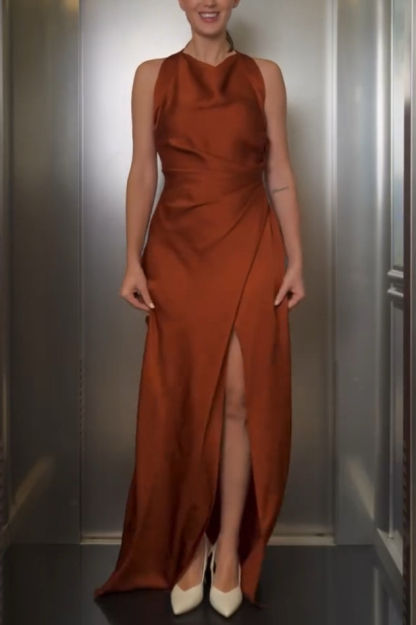 Pleated Slit Maxi Dress