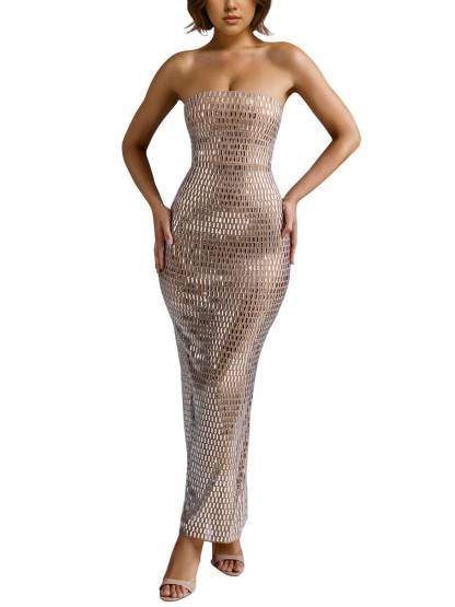 Shiny Tube Top Slim-Fit Maxi Dress