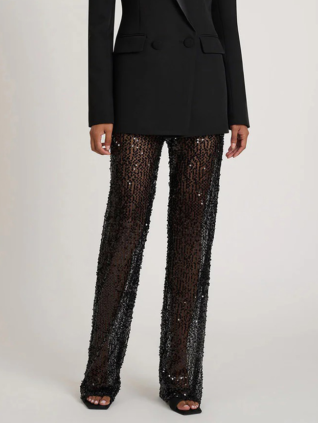 Elegant Satin Lapel Double-Breasted Blazer