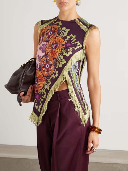 Unique Vintage Floral Print Tassel Tank Top