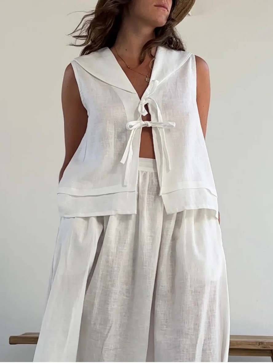 Lace-up Vest And Skirt Suit-Vest