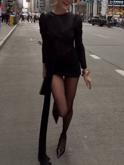 Lace Splicing Ribbon Design Mini Dress