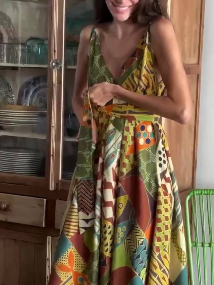 Unique Printed Irregular Hem Dress