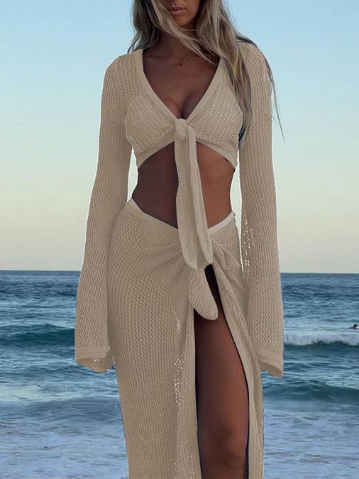 Front And Back Wear Knit Swimsuit Cover-Up Sun Protection Suit