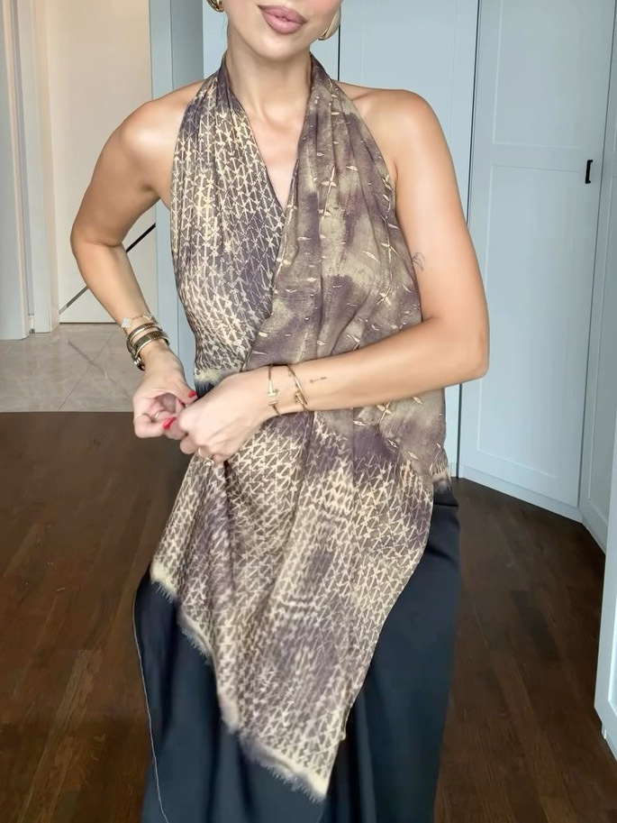 Back-inspired Gradient Print Asymmetrical Draped Maxi Dress