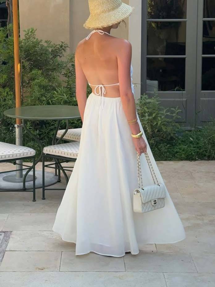 Halter Neck Backless Lace Top And Skirt Set-Skirt