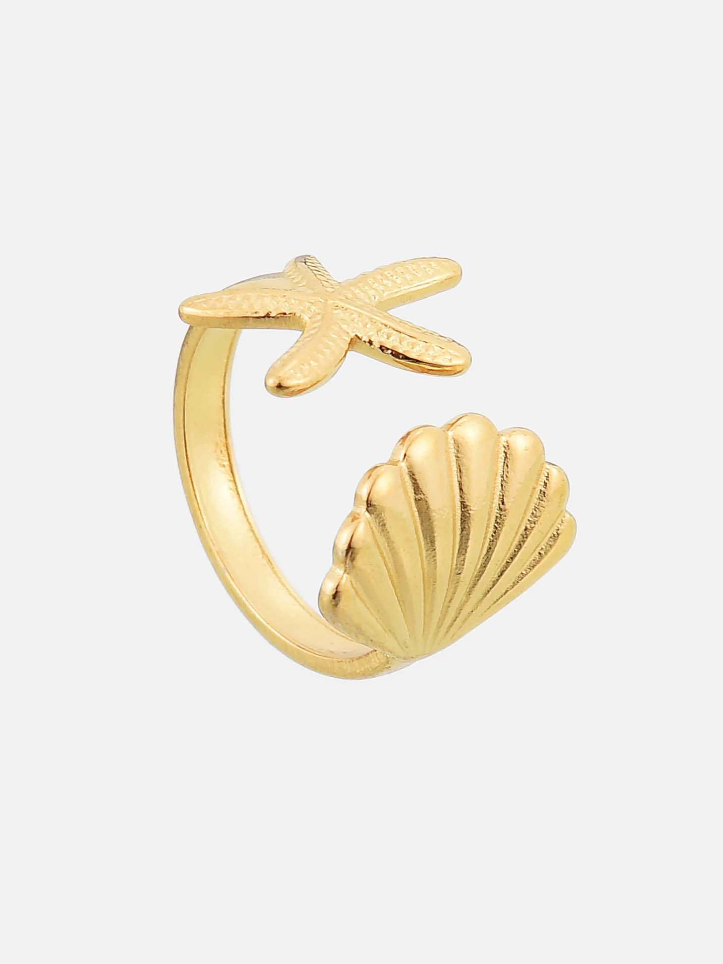 Shell Starfish Pearl Ring