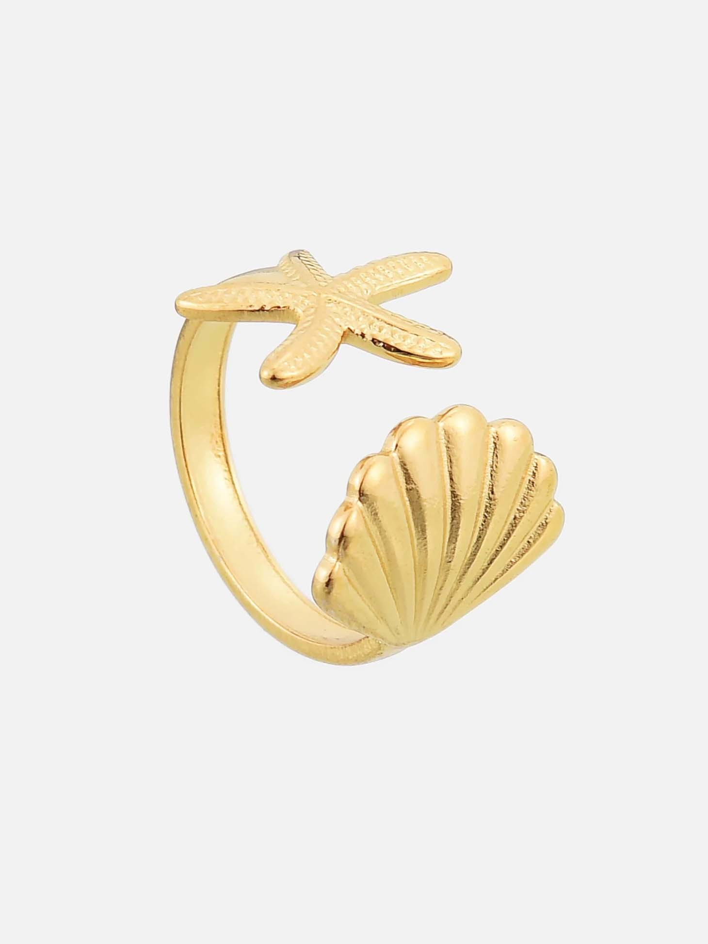 Shell Starfish Pearl Ring