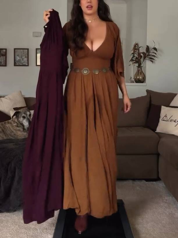 Vacation Style V-neck A- Line Maxi Dress (Belt Not Included)