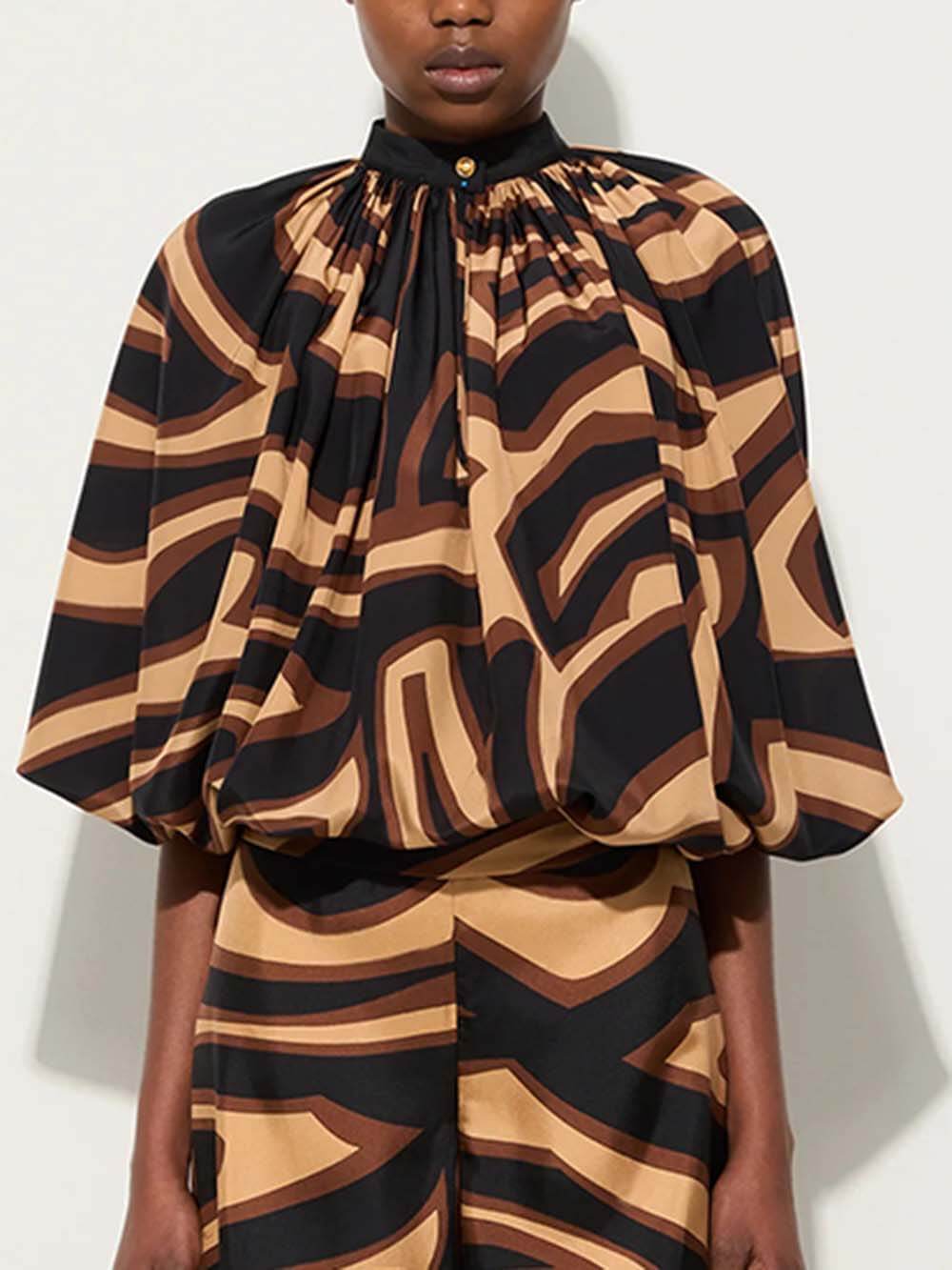 Unique Swirl Print Satin Twill Shirt