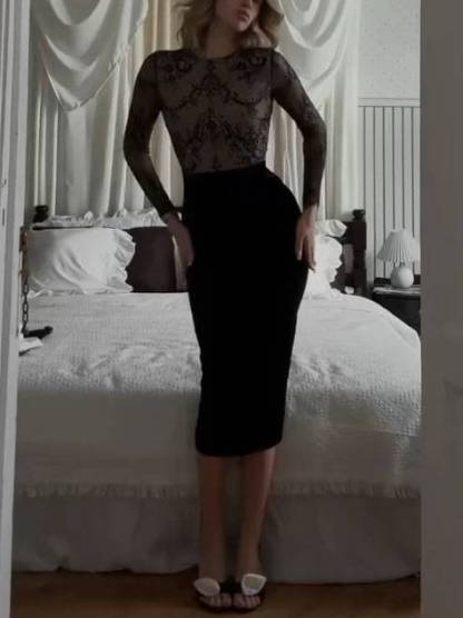 Velvet Lace Splicing Waist Design Dress