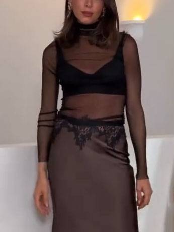 Tulle Top And Lace Skirt Set