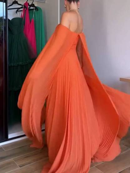 Tube Top Shawl Design Pleated Maxi Dress