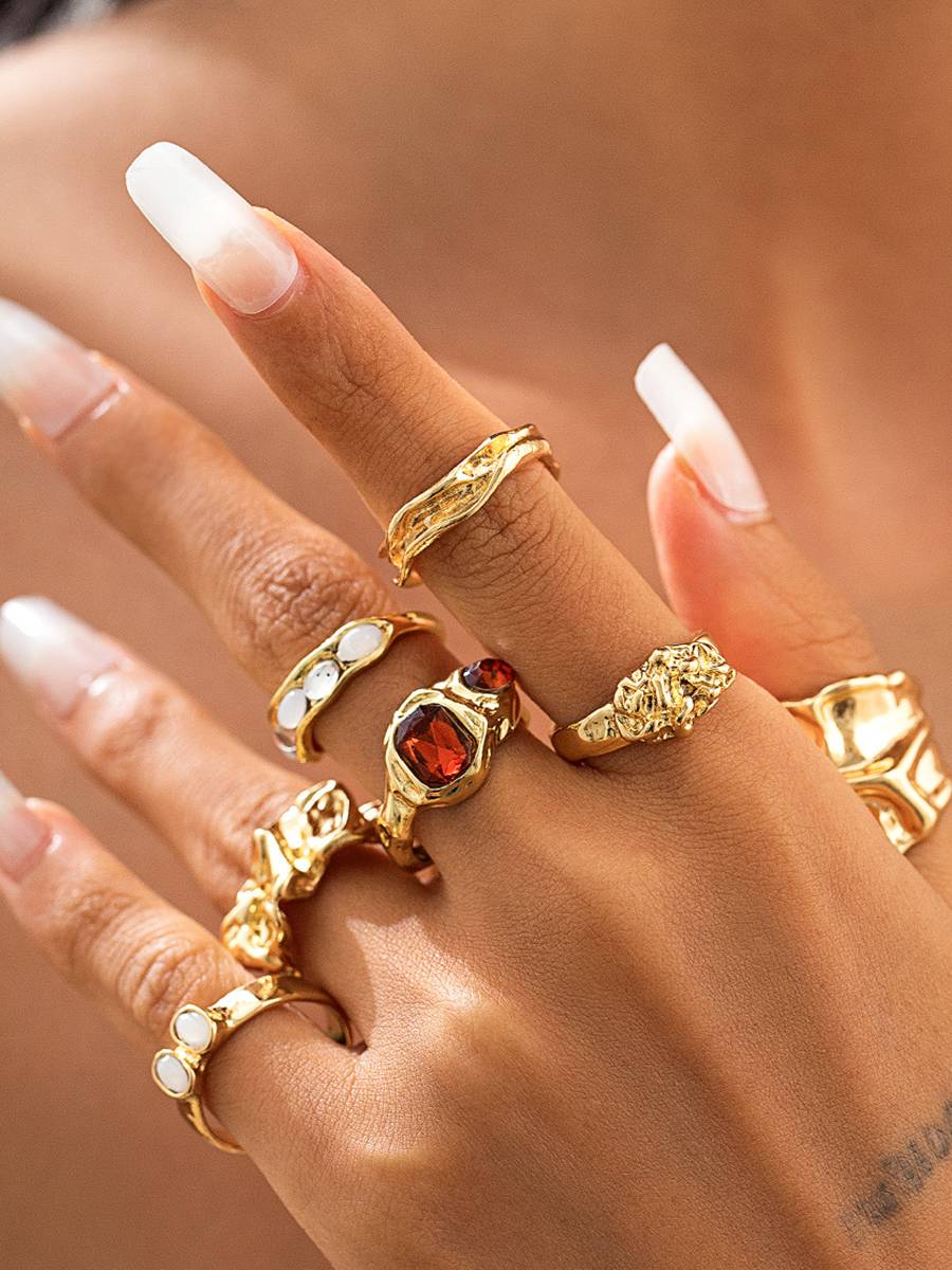 Colored Stone Inlaied Ring Suit