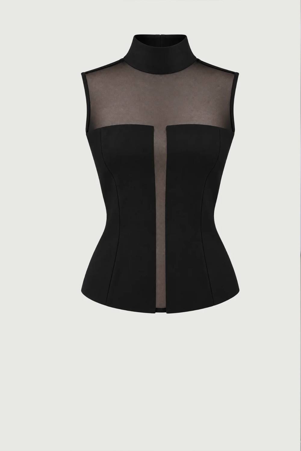 Mock Neck Mesh Sleeveless Top & High Waist Wide Leg Pants Two Piece Set