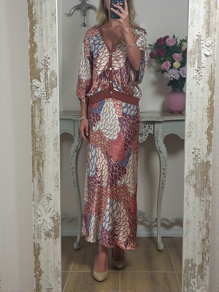 Elegant Vintage Satin Floral Print Fishtail Skirt