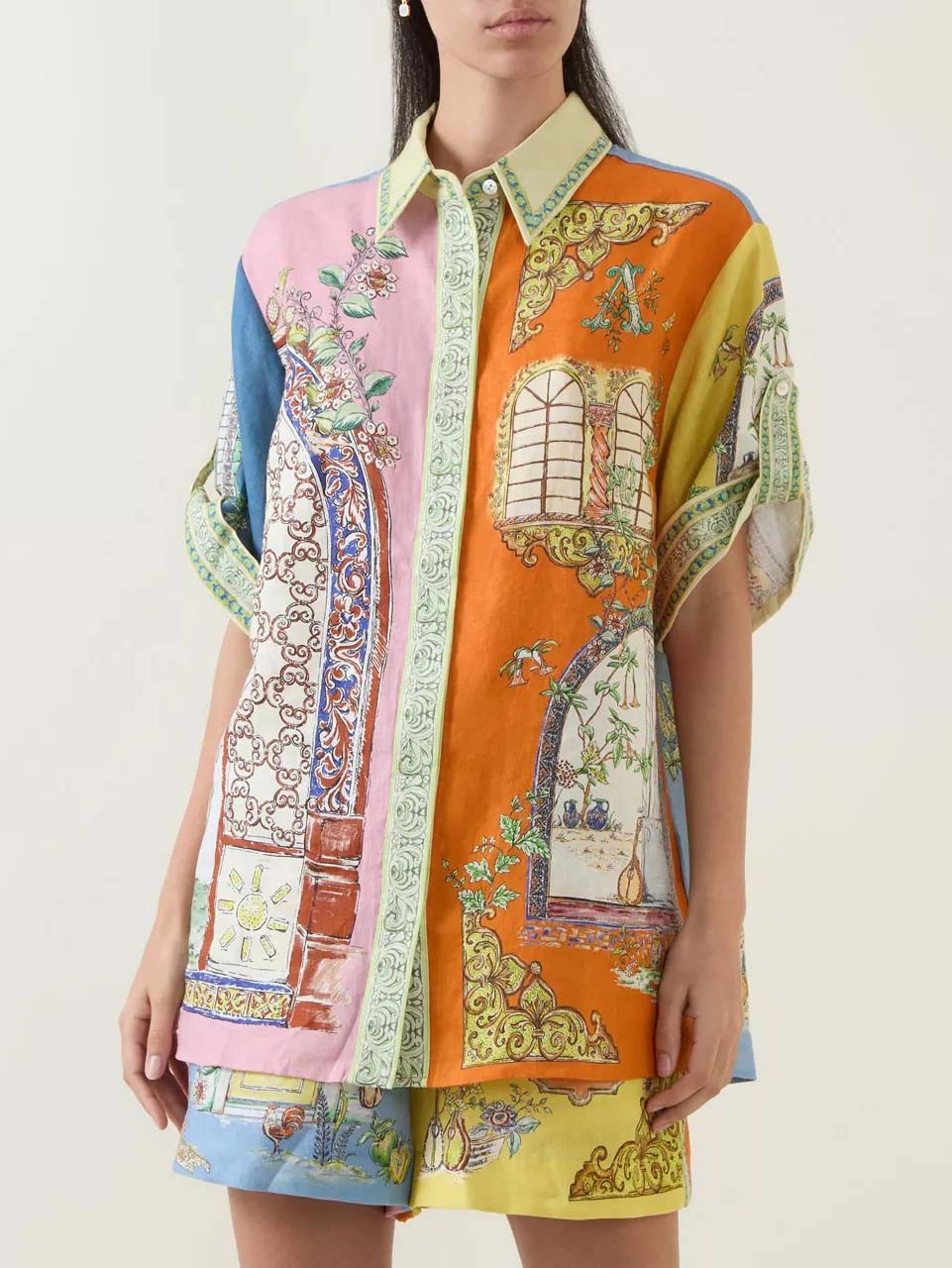 Exquisite Unique Print Button Shorts Two-piece Set